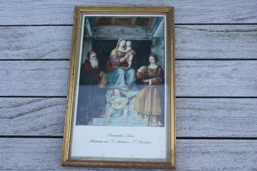 Antiek houten lijstje goudkleurig Bernardino Luini. Madonna